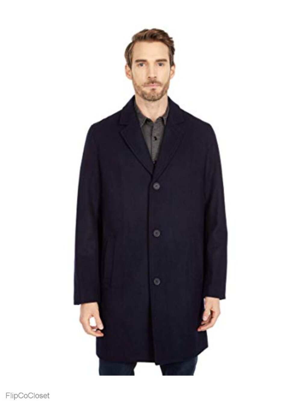 Mens Melton Wool Topper Overcoat Notch Collar Regular Fit Cold Weather